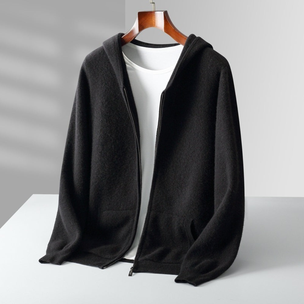 MV Zipper Hooded Wool Cashmere Cardigan