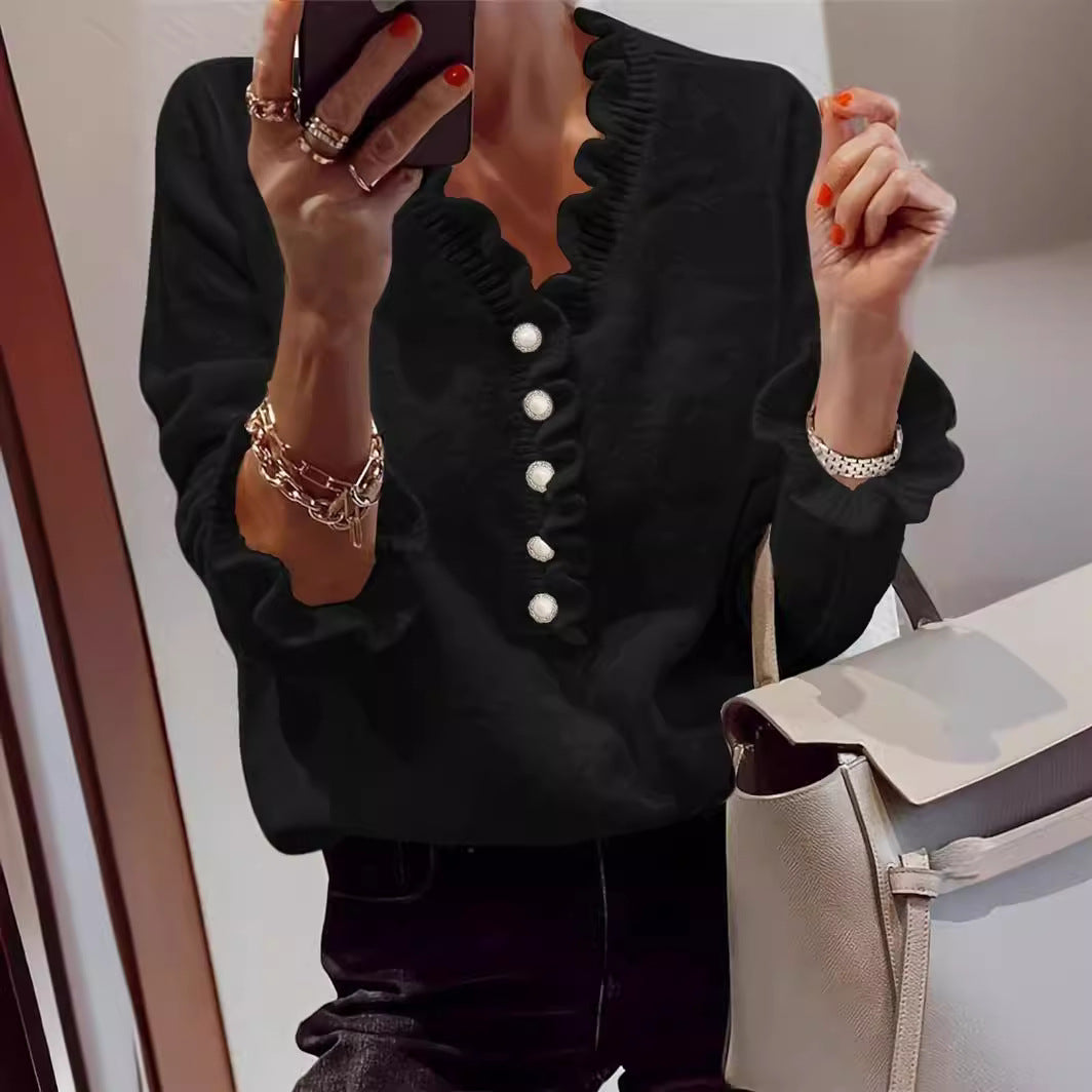 Leona – Ruffled Button-Up Blouse