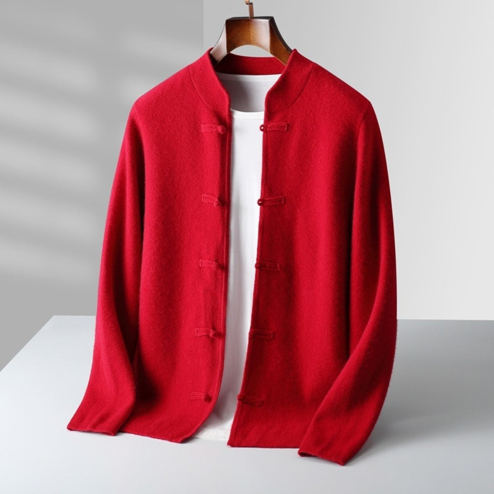 MV Chinese Style Stand-Up Collar Wool Cardigan