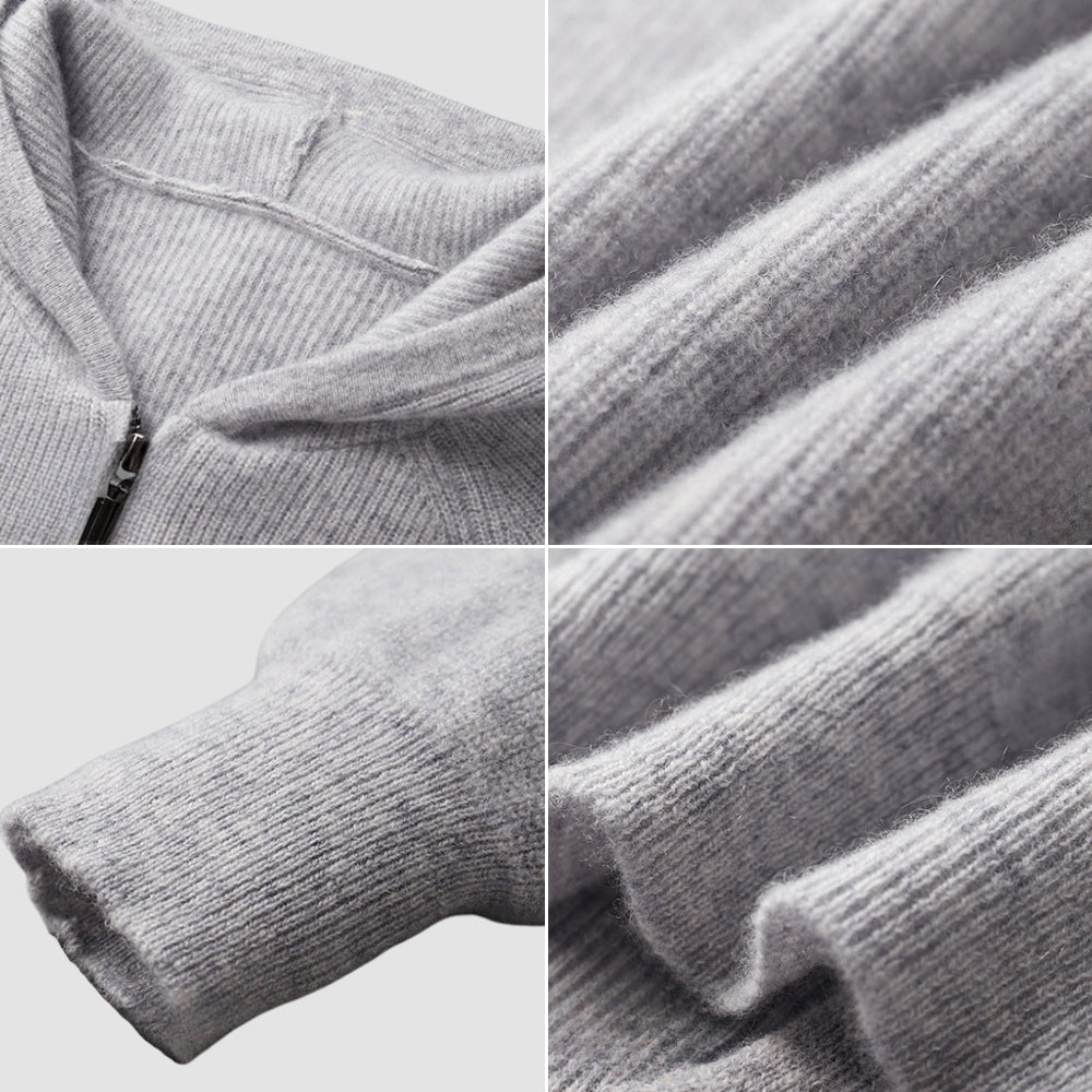 MV Hooded Zipper Wool Cardigan