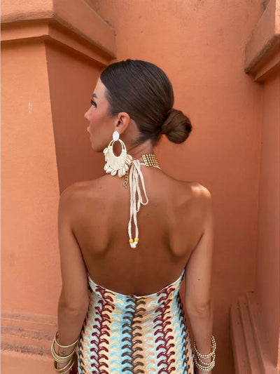 DELARA | BACKLESS MAXI DRESS WITH V-NECK