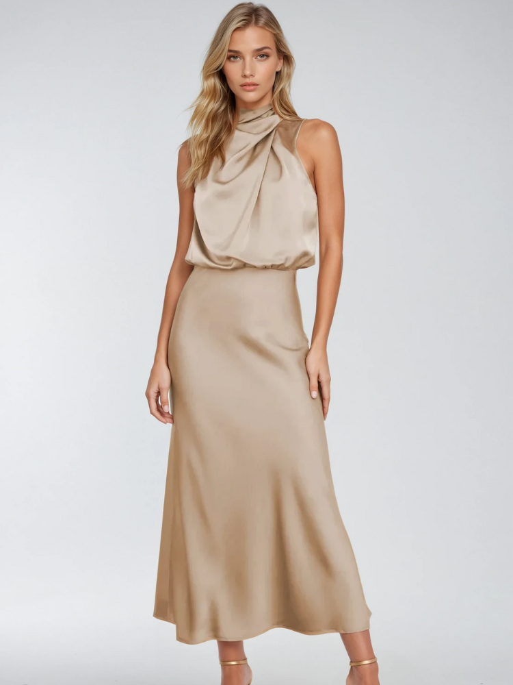 HANNAH | ELEGANT HALTER-NECK MIDI DRESS